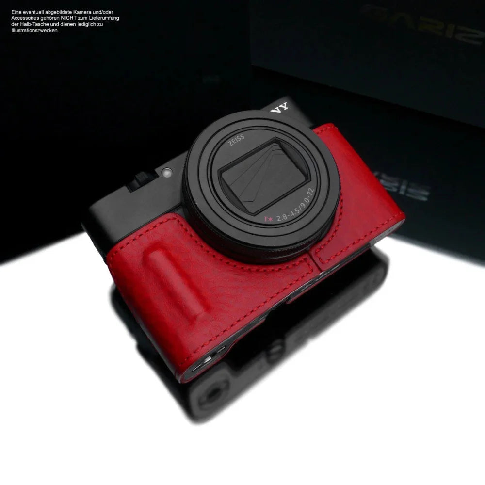 Half Case Bereitschaftstasche | Leder, Rot, Sony | Gariz Design | Kleine Kameratasche Für Sony Rx100 Vi Sony Rx100 Vii | Leder Rot | Gariz