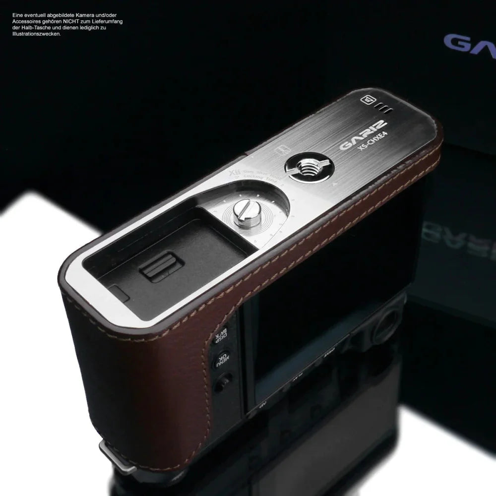 Half Case Bereitschaftstasche | Dunkelbraun, Fuji, Leder | Gariz Design | Leder Fototasche Für Fuji X-e4 In Braun Mit Kamera Handgriff Von
