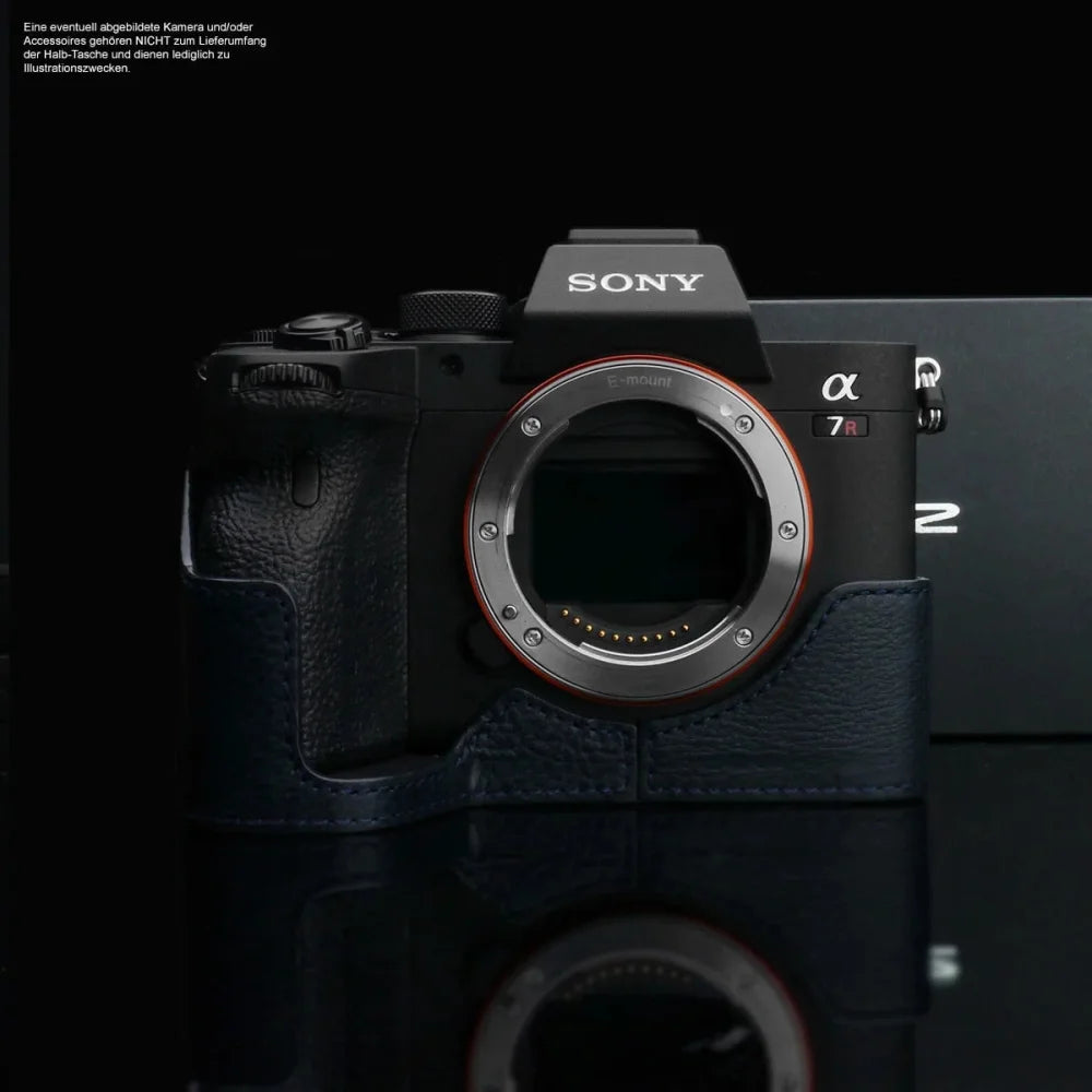 Half Case Bereitschaftstasche | Blau, Leder, Sony | Gariz Design | Leder Fototasche Für Sony Alpha A7r Iv Bzw. Lce-7rm4 | Navy Blau | Gariz