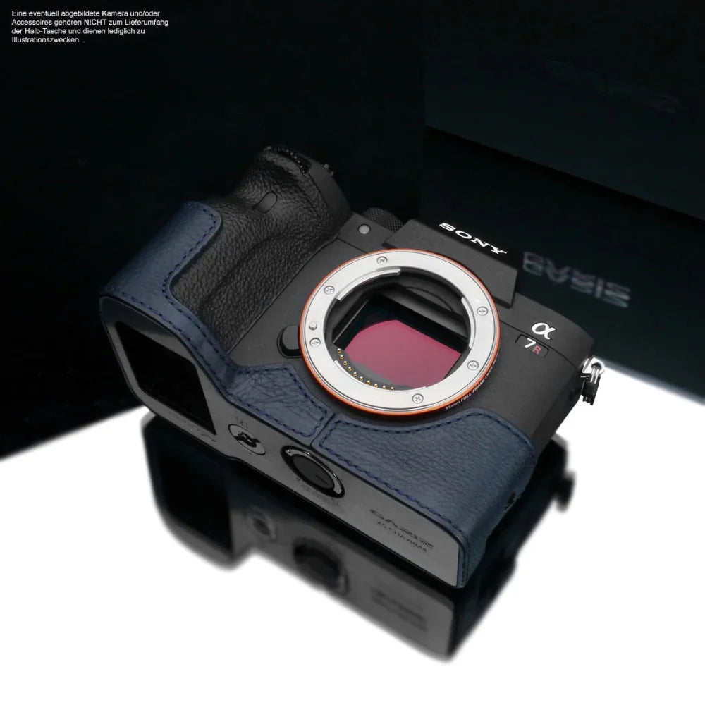 Half Case Bereitschaftstasche | Blau, Leder, Sony | Gariz Design | Leder Fototasche Für Sony Alpha A7r Iv Bzw. Lce-7rm4 | Navy Blau | Gariz