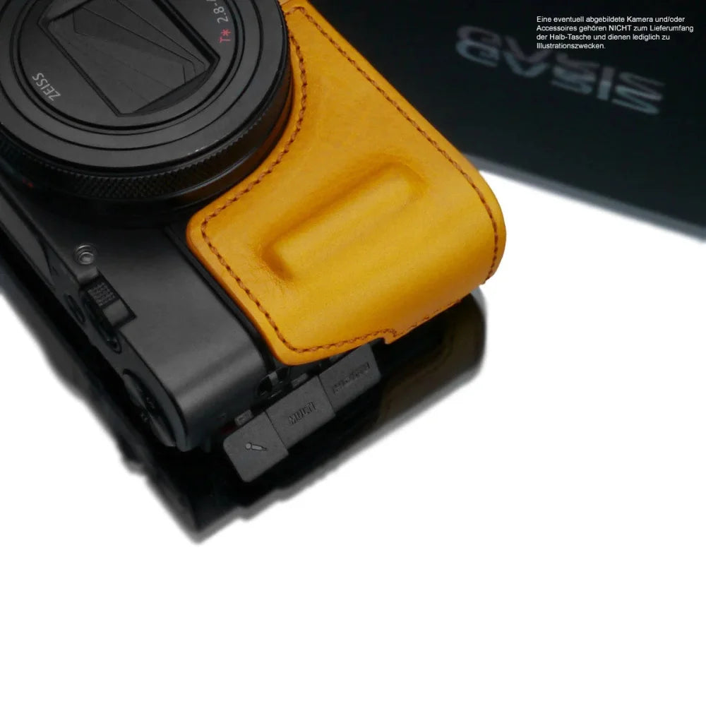 Half Case Bereitschaftstasche | Khaki / Grün, Leder, Sony | Gariz Design | Leder Kameratasche Für Sony Rx100 Vii Rx100 Vi In Gelb Von Gariz