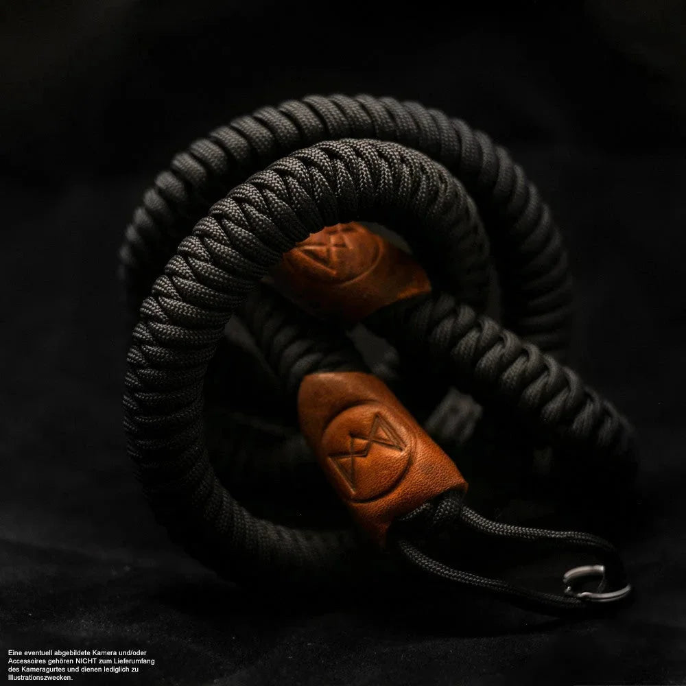 Kameragurte | Leder, Schwarz, Seil | Monarch Vii | Paracord Kameragurt Aus Nylon Und Leder | Schwarz | Monarch Vii Boa |gr.m