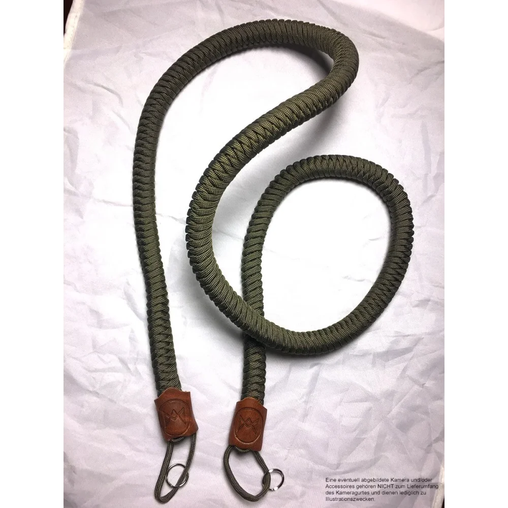 Kameragurte | Khaki / Grün, Leder, Seil | Monarch Vii | Schultergurt Für Kamera Aus Leder Und Paracord | Olive Grün | Monarch Vii |gr.xl