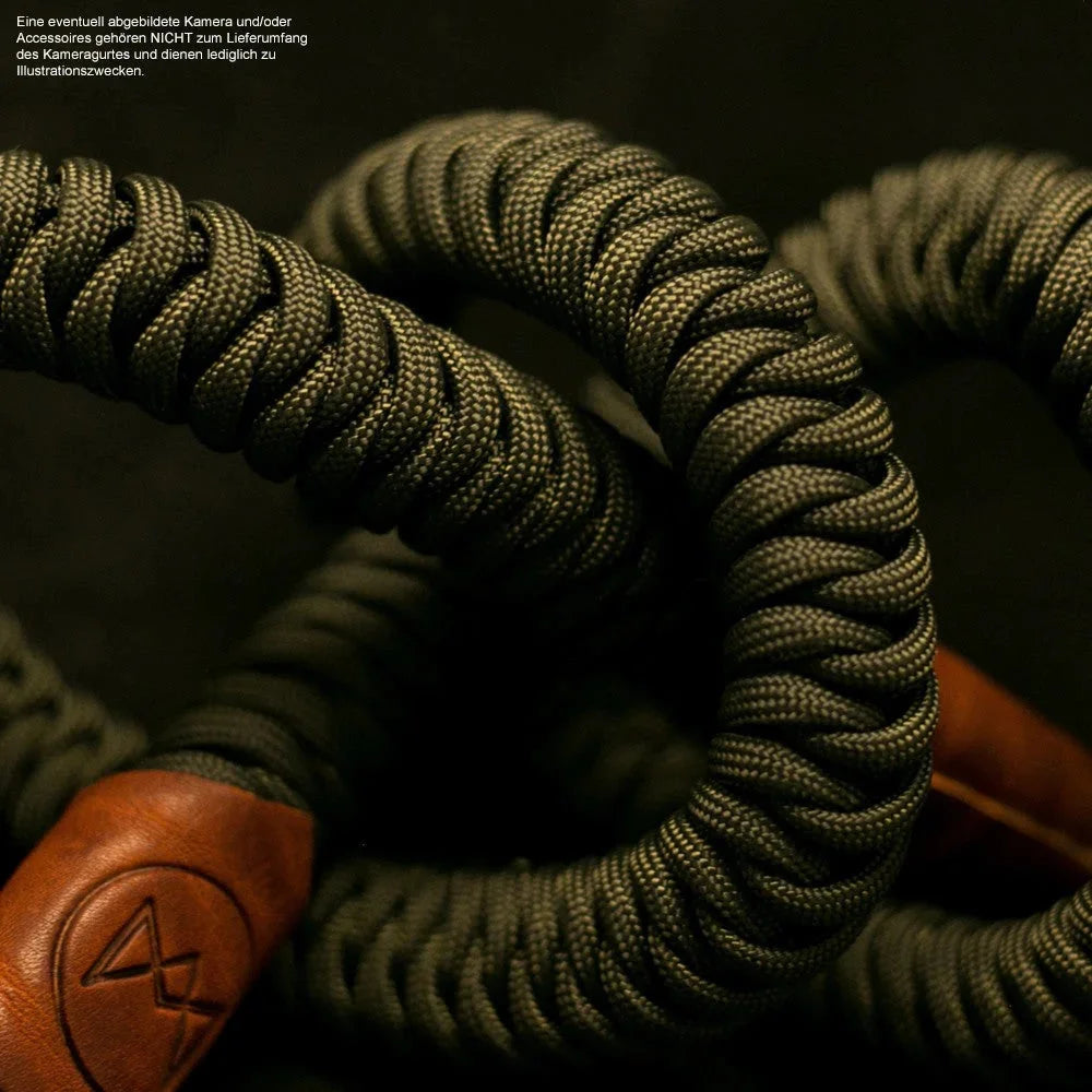 Kameragurte | Khaki / Grün, Leder, Seil | Monarch Vii | Schultergurt Für Kamera Aus Leder Und Paracord | Olive Grün | Monarch Vii |gr.xl