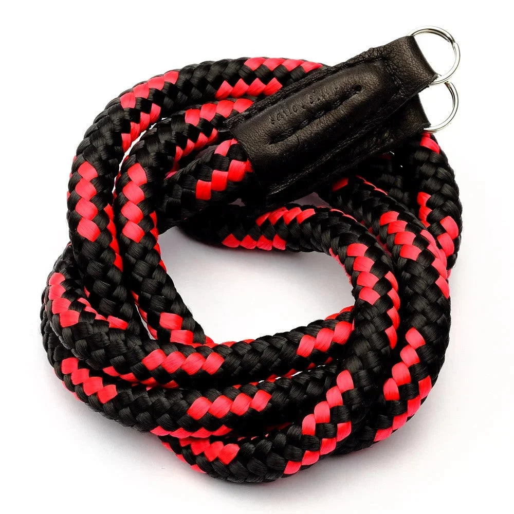 Kameragurte | Leder, Schwarz Und Rot, Seil | Sailor Strap | Schultergurt Für Kamera Aus Seil Geflochten In Rot Schwarz | Sailor Strap |gr.l