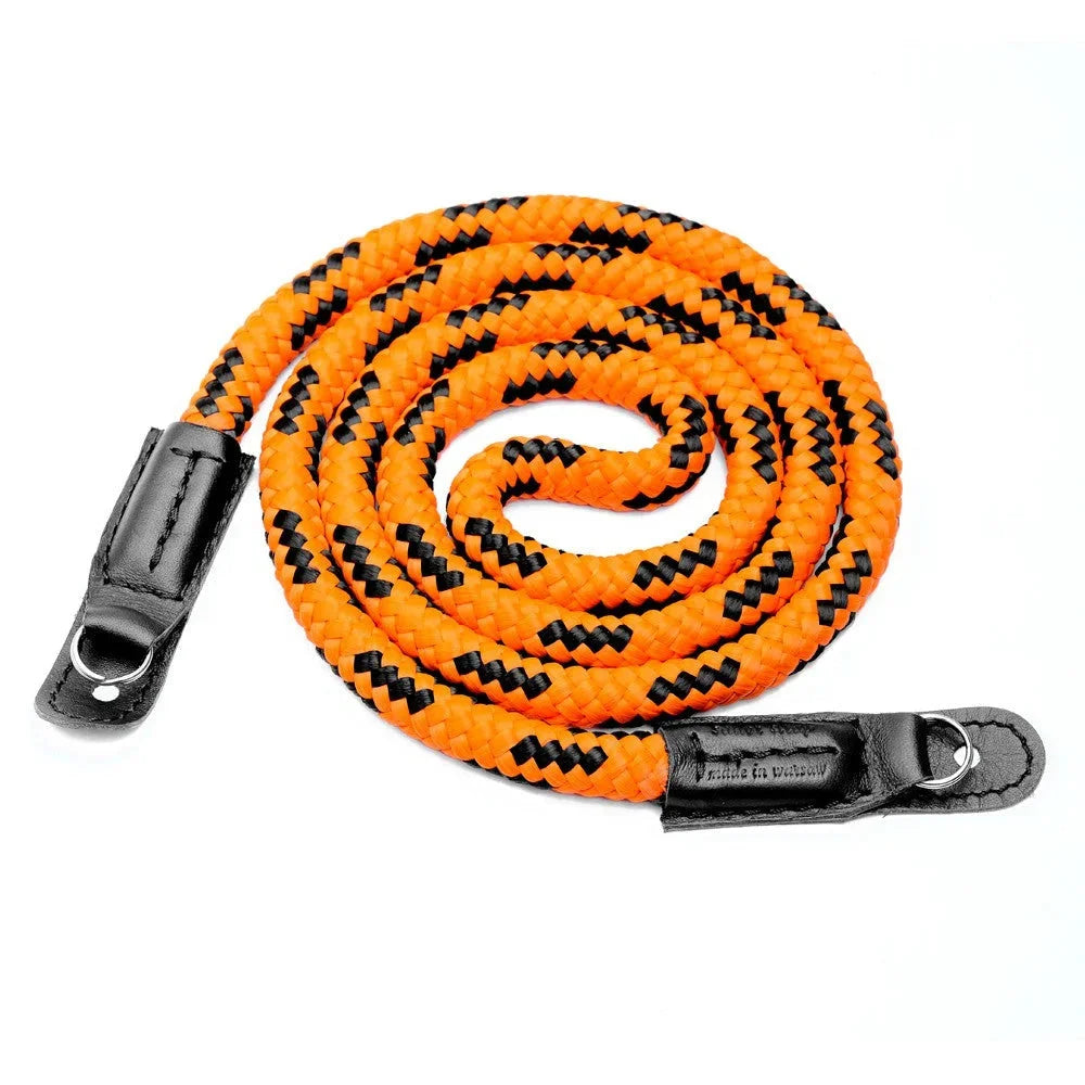 Kameragurte | Leder, Orange, Seil | Sailor Strap | Schultergurt Für Kamera Aus Seil Geflochten | Orange Schwarz | Handgefertigt
