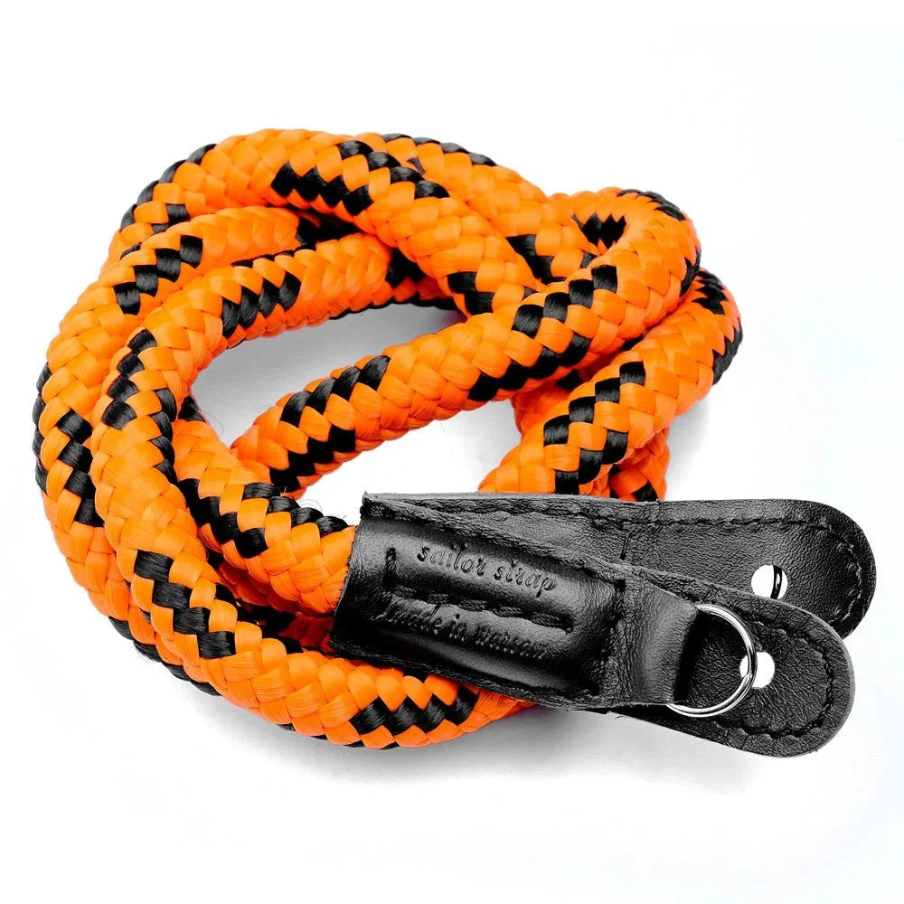 Kameragurte | Leder, Orange, Seil | Sailor Strap | Schultergurt Für Kamera Aus Seil Geflochten | Orange Schwarz | Handgefertigt