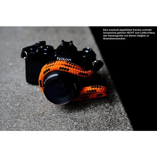 Kameragurte | Leder, Orange, Seil | Sailor Strap | Schultergurt Für Kamera Aus Seil Geflochten | Orange Schwarz | Handgefertigt