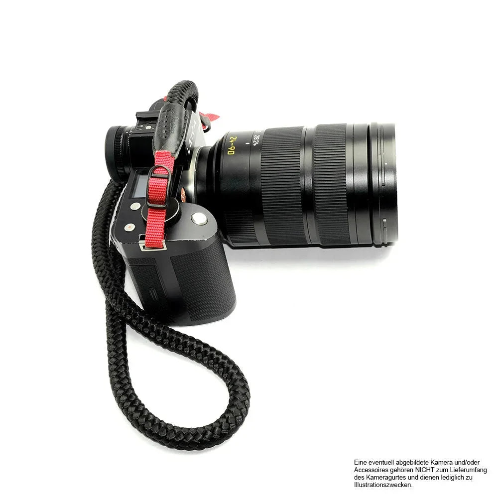 Kameragurte | Leder, Schwarz, Seil | Sailor Strap | Seil Kameragurt Für Z.b. Leica Kameras In Schwarz Mit Rot Von Sailor Strap